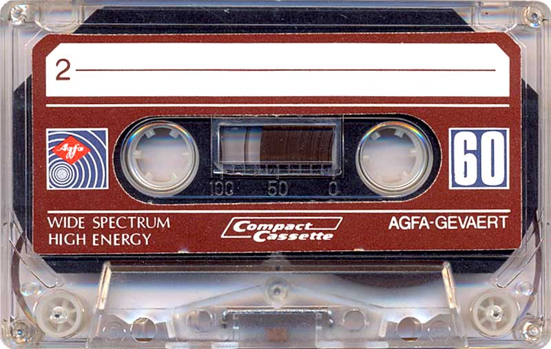 clear cassette with dark red label reading "Agfa Roscata"