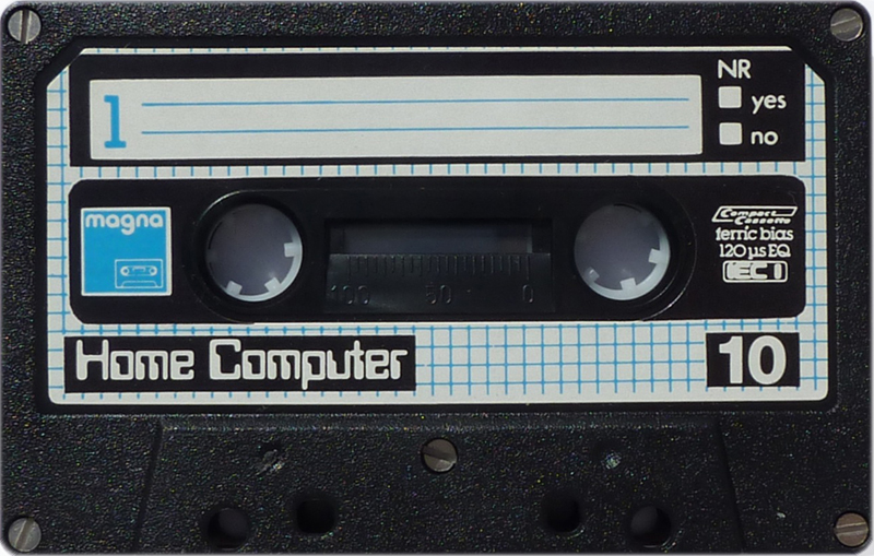 black cassette with white label reading "home computer"