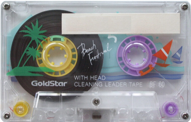 clear cassette with beachy graphics printed on cover