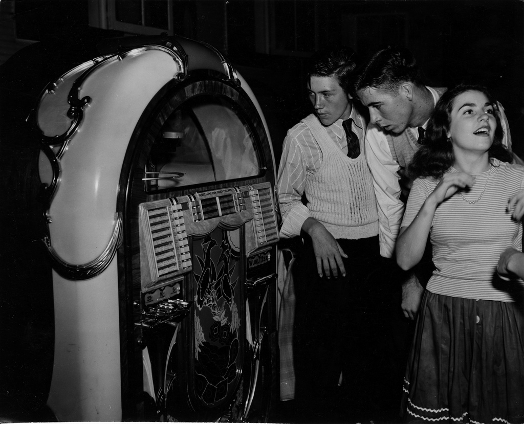 "Around the Dance Hall" Black and White photograph by John Collier. Taken in Richwood, West Virginia in 1942.