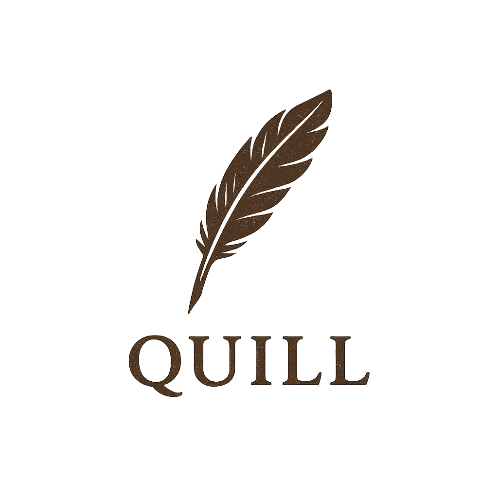 A picture of a quill with the text Quill under it.